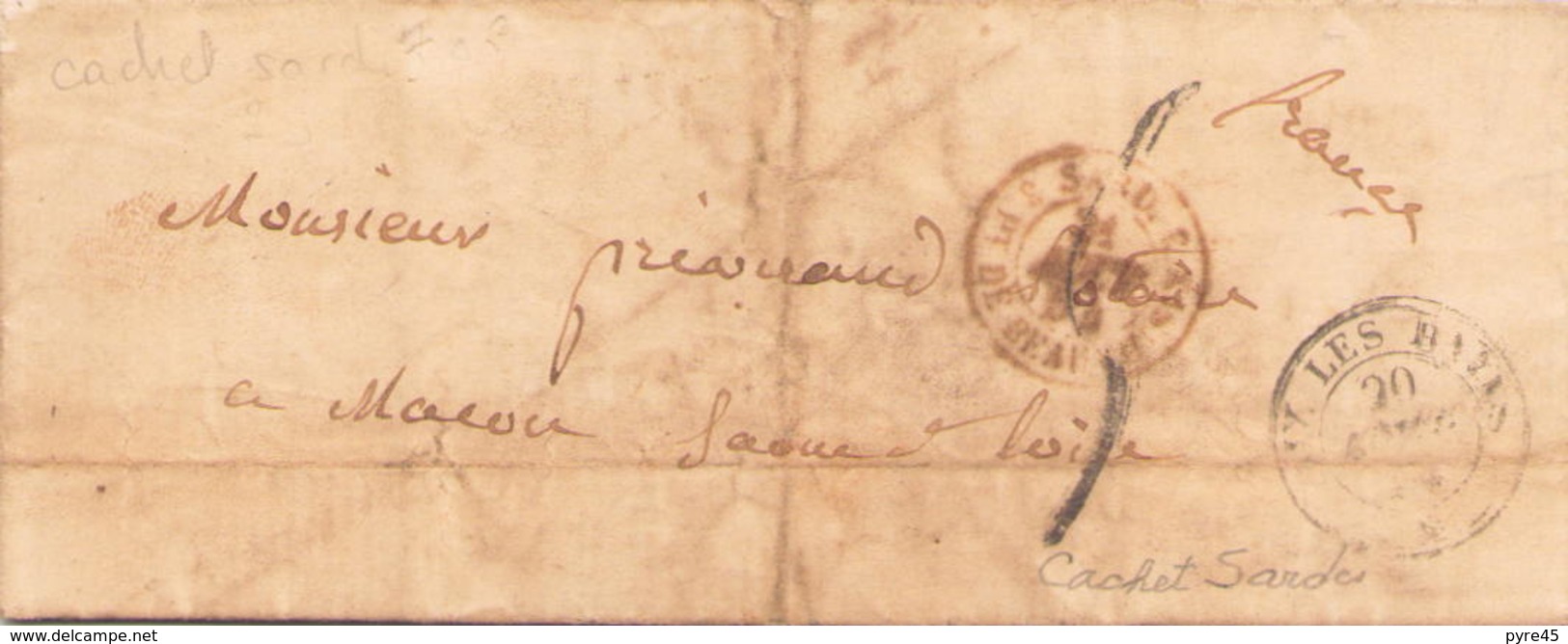 ITALIE ENVELOPPE DU 21 AOUT 1854 POUR MACON CACHETS SARDES - Sicile