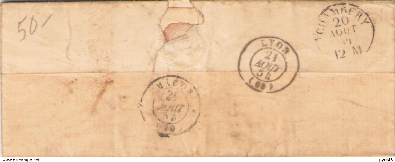 ITALIE ENVELOPPE DU 21 AOUT 1854 POUR MACON CACHETS SARDES - Sicile