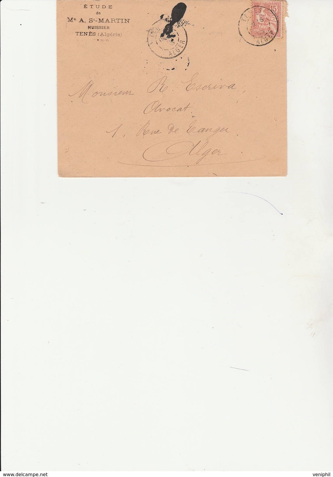 LETTRE  ALGERIE OBLITEREE TYPE MOUCHON N° 117 -OBLITERE TENES -ALGERIE - Cartas & Documentos