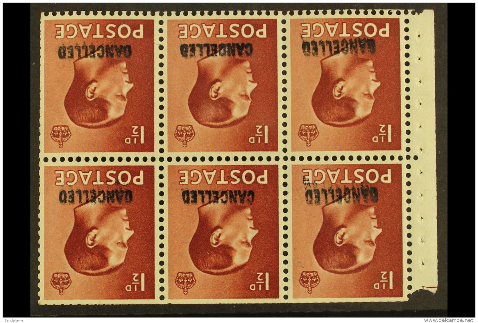 BOOKLET PANE 1936 1&frac12;d Red-brown, Watermark Inverted, Each Stamp With "CANCELLED" Handstamp, SG Spec PB3au,... - Unclassified
