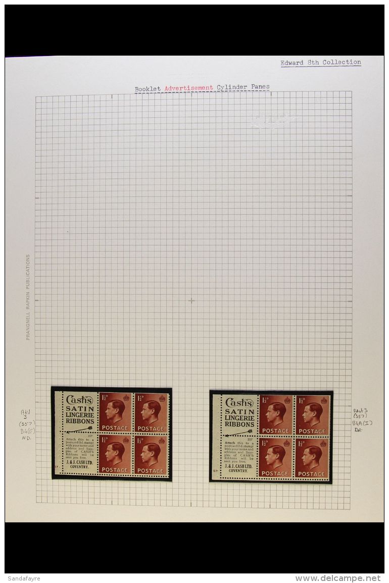 BOOKLET PANES WITH ADVERTISING LABELS &amp; CYLINDER NUMBERS FINE MINT COLLECTION Of 1&frac12;d Panes Of 4 Stamps... - Non Classificati