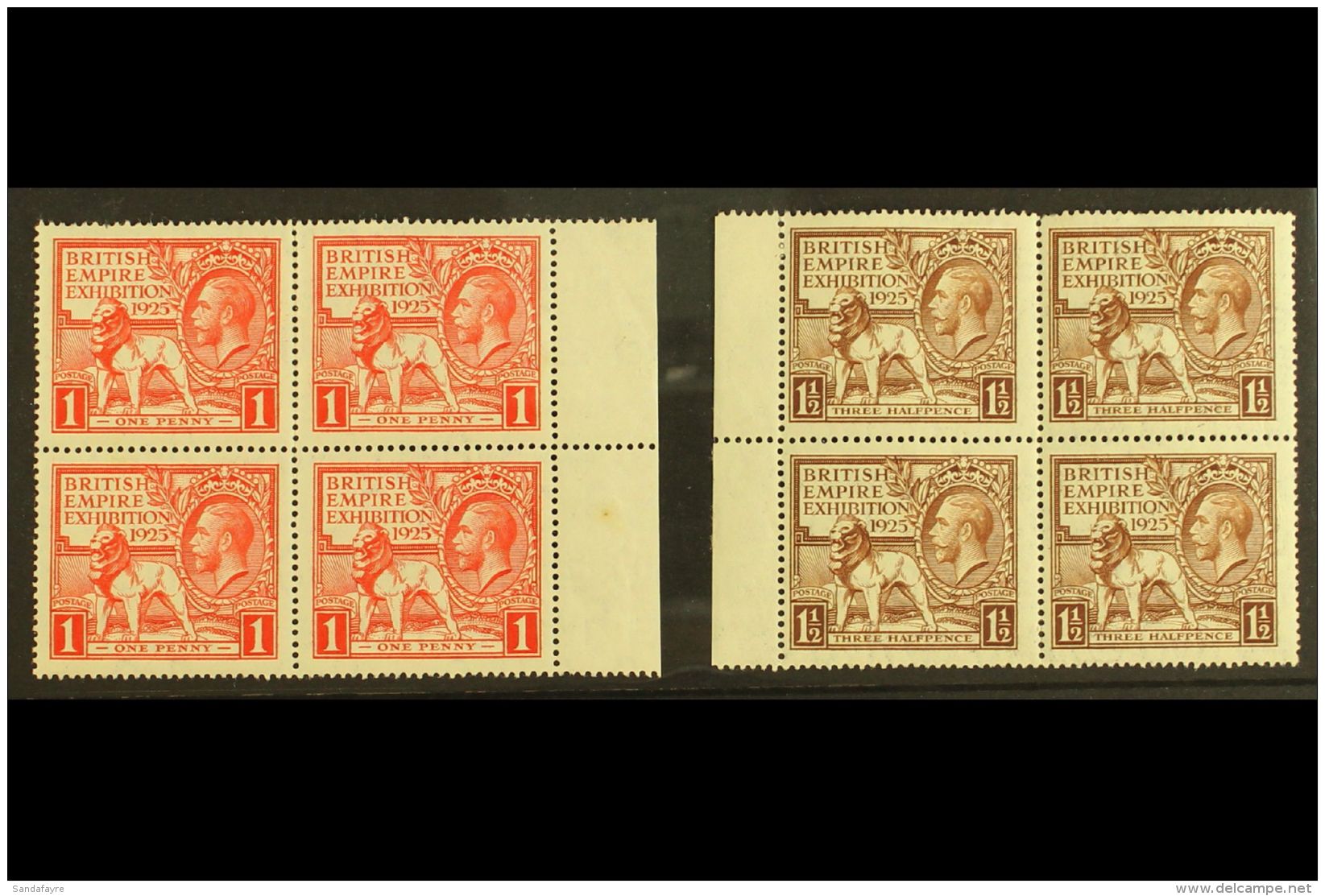1925 British Empire Exhibition Set, SG 432/33, In BLOCKS OF FOUR Never Hinged Mint, Couple Of Short Perfs. (2... - Ohne Zuordnung