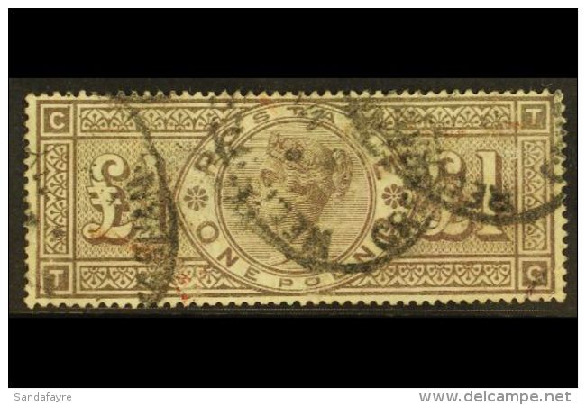 1888 &pound;1 Brown-lilac, Wmk Orbs Error, SG 186, Used With Registered Oval Cancels And Trace Of Red Crayon... - Autres & Non Classés