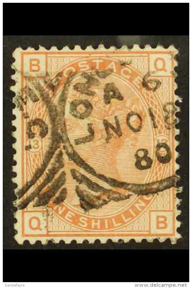 1880 1s Orange- Brown Plate 13, Wmk Spray, SG 156, Very Fine Used With Attractive Fully- Dated Small Squared... - Autres & Non Classés