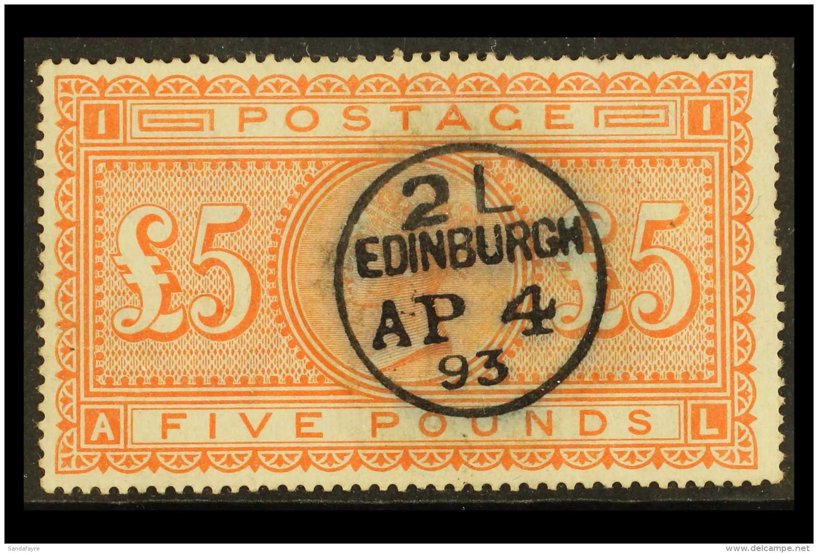 1867-83 &pound;5 Orange On White Paper, SG 137, Very Fine Used With Pretty Upright Central Cds Cancel. Few Nibbled... - Autres & Non Classés