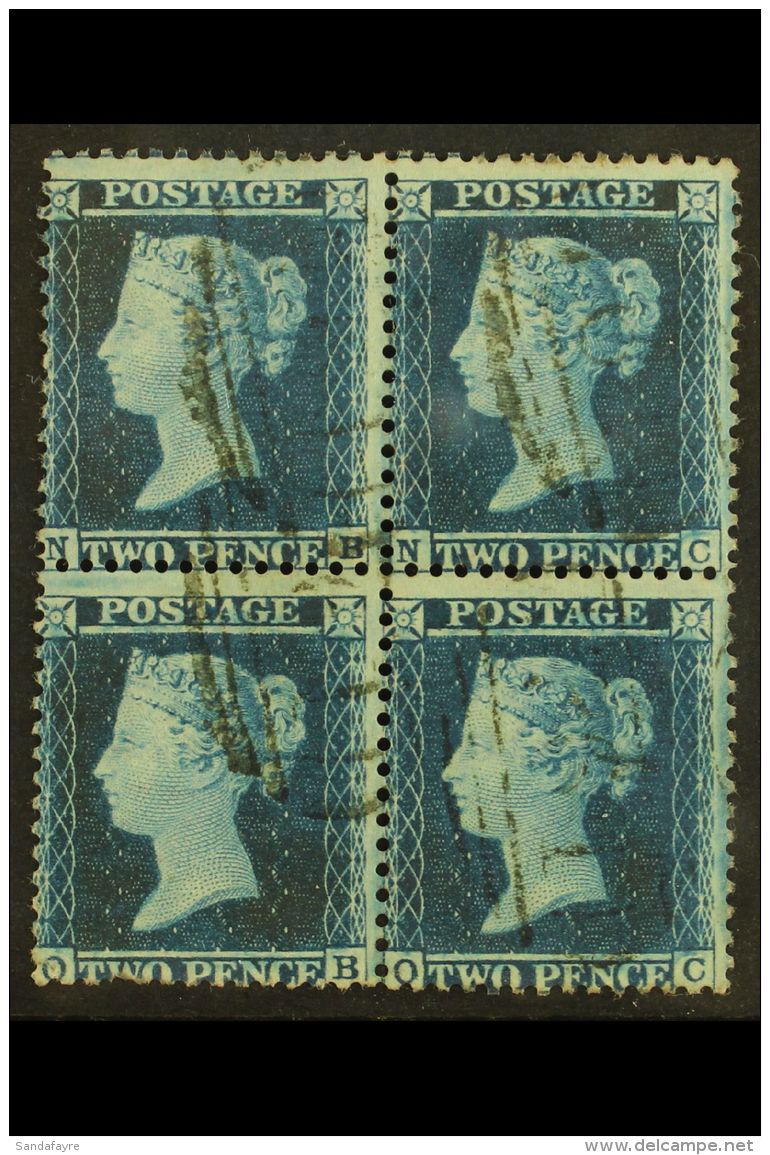 1854-57 2d Blue Wmk Large Crown Perf 14 Plate 5, SG 34, Fine Used BLOCK Of 4 ('NB' To 'OC'), Lightly Cancelled,... - Autres & Non Classés