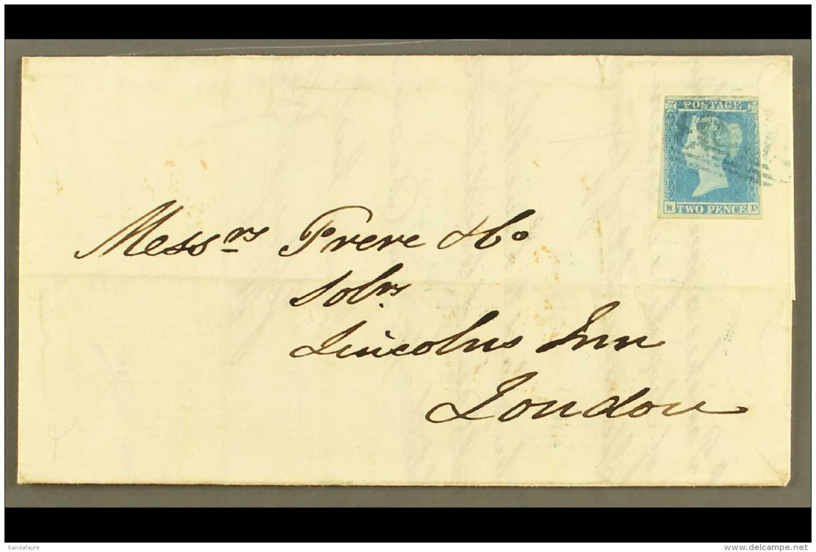 1852 (7 Jan) Entire Letter To London Bearing 2d Blue Imperf Tied By "763" (Swansea) In BLUE. For More Images,... - Autres & Non Classés