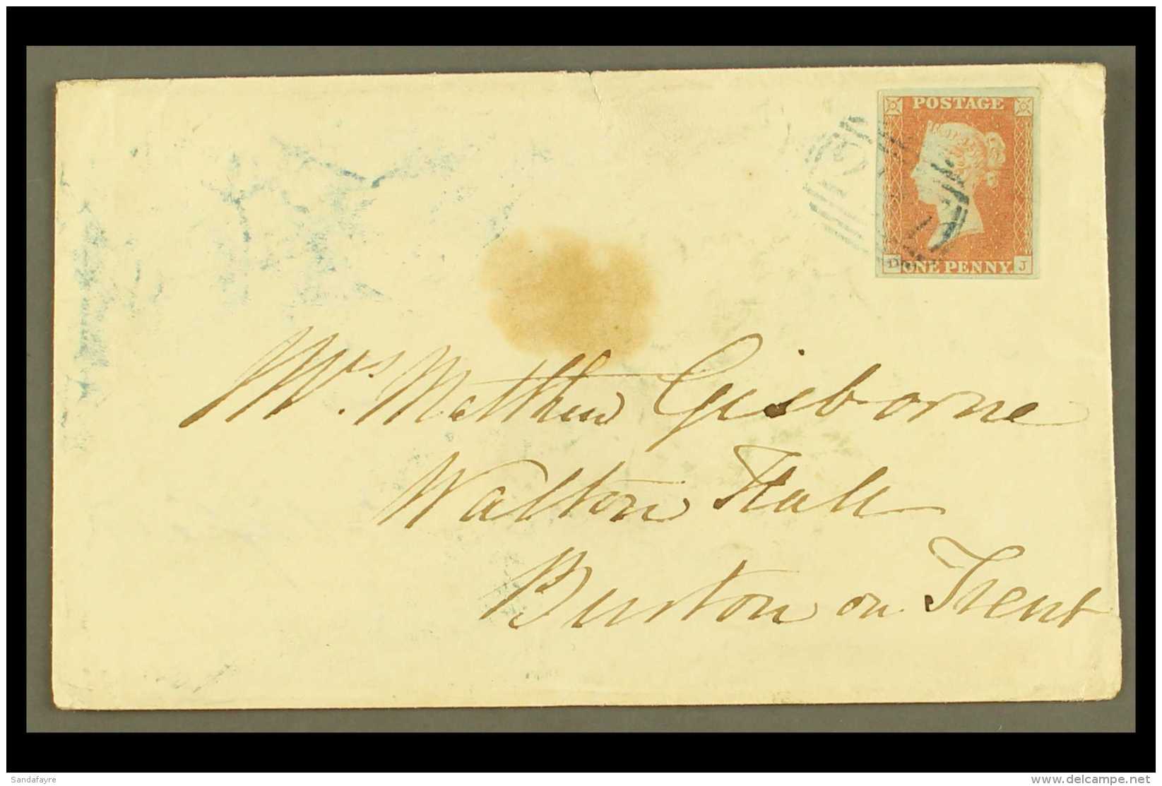 1851 (17 May) Cover To Burton On Trent Bearing 1d Imperf (4 Good Margins) Tied By "297" (Fazeley) In BLUE; Fine... - Autres & Non Classés