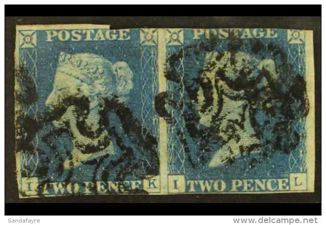 1840 2d Blue, SG 5, Plate 1 Horizontal Pair, Check Letters "I - K &amp; I - L", 3 Clear Margins, "I - K" With... - Sonstige & Ohne Zuordnung