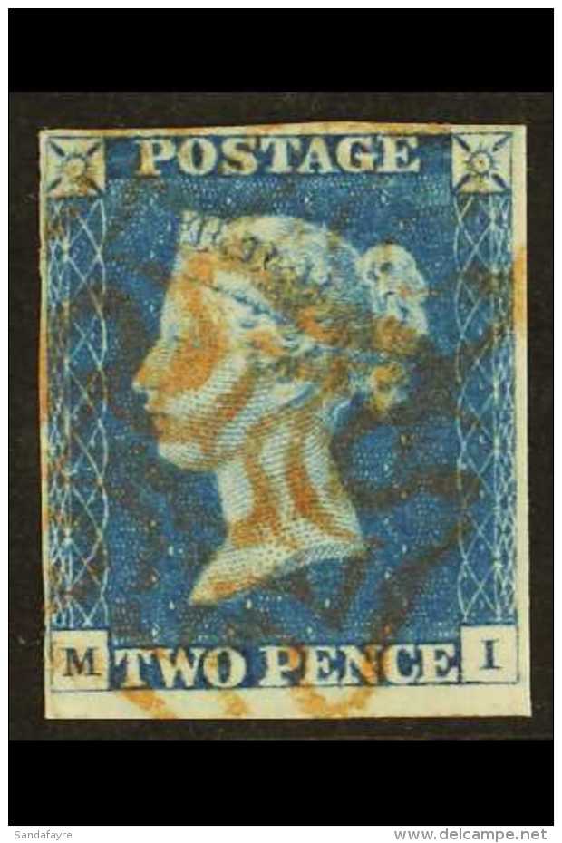1840 2d Blue, SG 5, Plate 1, Check Letters "M - I" Four Clear Margins With Light Red Maltese Cross Cancel &amp;... - Autres & Non Classés