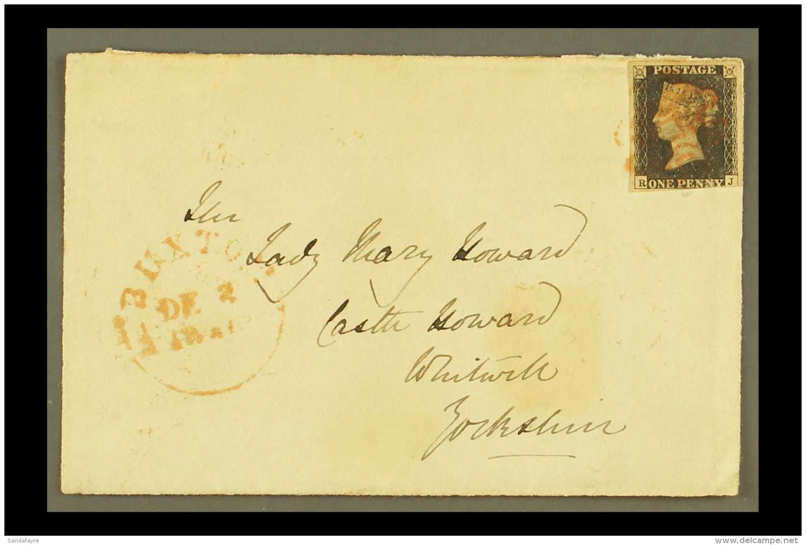 1840 1d Black "R J" Used On Front, Plate 6, Three Large Margins, Slightly Cut Into At Base, Tied By Red Maltese... - Non Classés