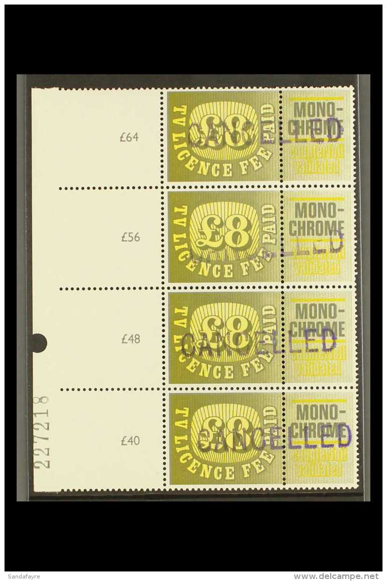 REVENUES TV LICENCE 1975 &pound;8 Yellow &amp; Grey Monochrome, As Barefoot 2, Never Hinged Mint Vertical Strip Of... - Altri & Non Classificati