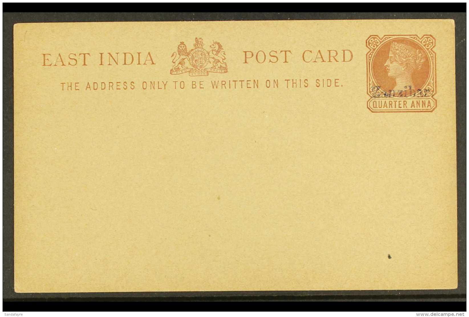 POSTAL STATIONERY 1895 &frac14;a Brown On Buff East India Ps Card Overprinted "Zanzibar" In Black, H&amp;G 1a,... - Zanzibar (...-1963)