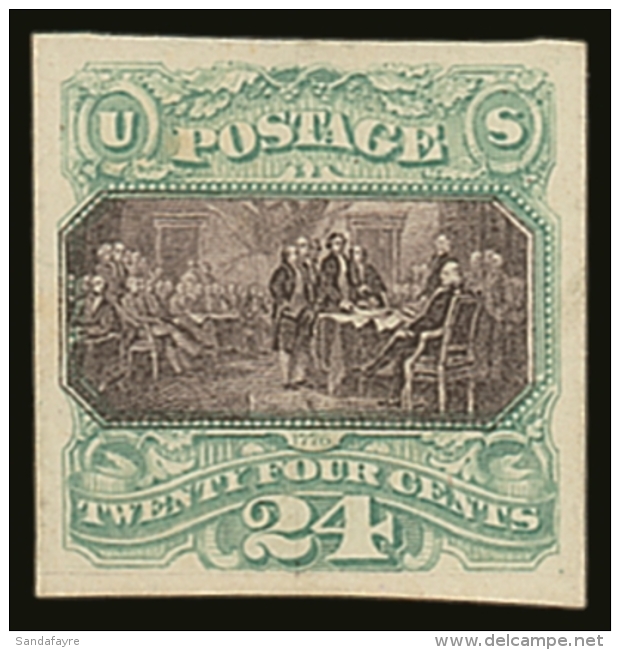 1869 PLATE PROOF 24c Green &amp; Violet On Card, Scott 120P4, Clean &amp; Fine. For More Images, Please Visit... - Autres & Non Classés