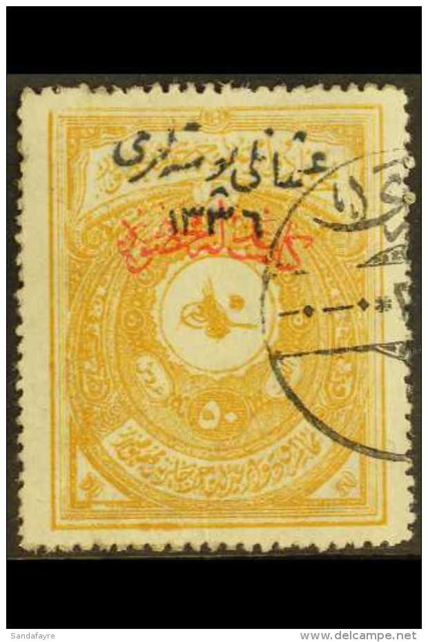 1920 (DEC) Two Line Dated Arabic Overprint In Black "1336" On 50pi Ochre Notarial Fiscal Stamp With Additional... - Autres & Non Classés