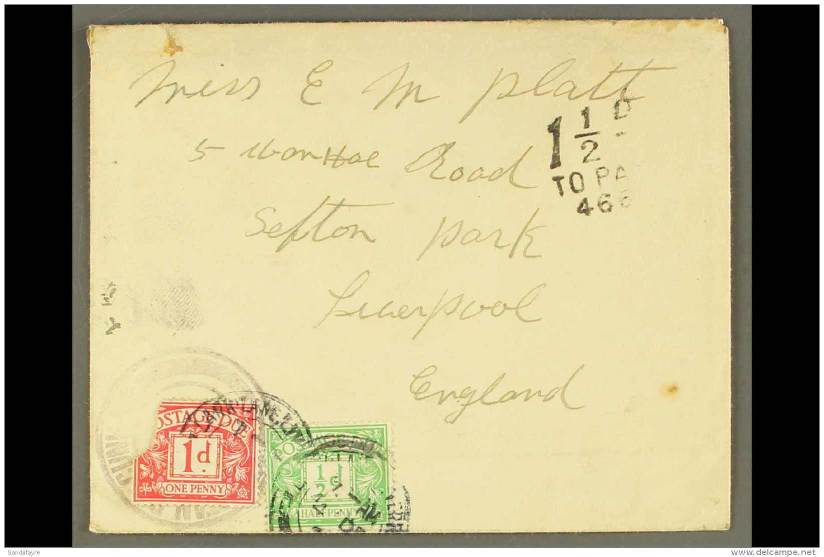 SCARCE COMMERCIAL COVER Circa 1928 Envelope To England Bearing Type II Cachet (SG C2); On Arrival In England... - Tristan Da Cunha
