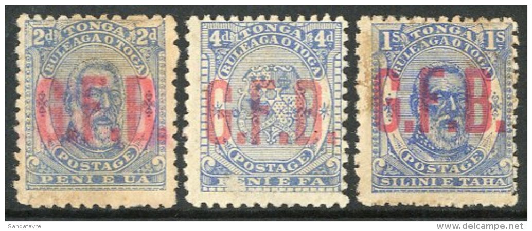 OFFICIALS 1893 2d, 4d And 1s With "G.F.B." Overprints In Carmine, SG O2, O3 And O5, Unused Without Gum And With... - Tonga (...-1970)