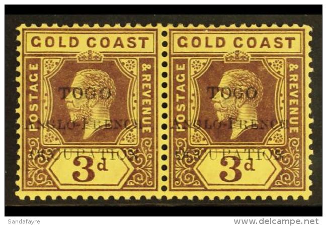 ANGLO-FRENCH OCCUPATION 1915 3d Purple On Yellow With White Back Overprint On Gold Coast With SMALL "G" IN "TOGO"... - Autres & Non Classés