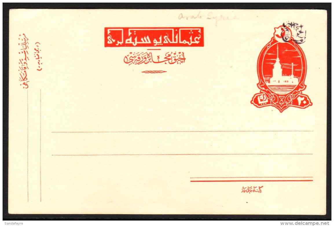 SYRIAN ARAB KINGDOM 1920 20m Red Turkish Postal Stationery Card Ovptd "Arab Government" In Black. Superb Unused.... - Siria