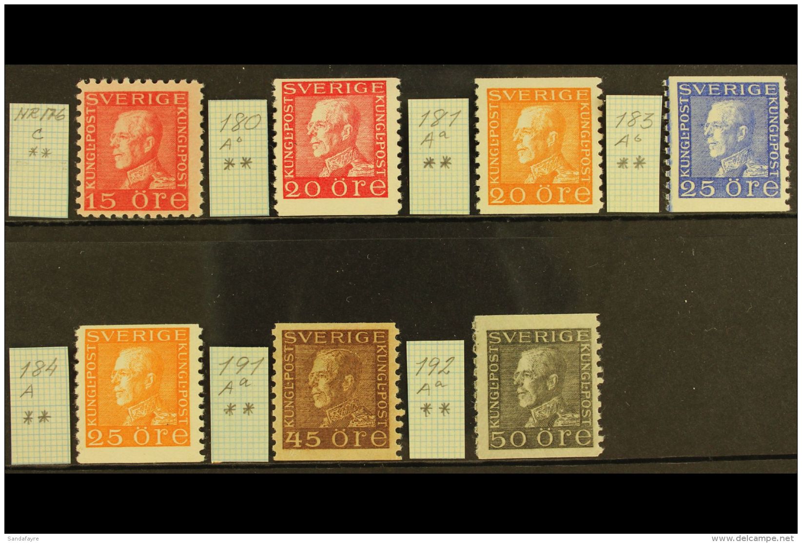 1921-36 King Gustaf V Fine Never Hinged Mint All Different Group, Comprising 1921-36 15o Red Perf 9&frac34; Type I... - Altri & Non Classificati