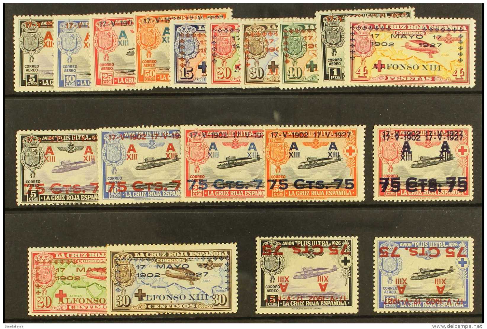 1927 25th Anniversary Of The Coronation Air Overprint Set, SG 445/54, With A Fine Range Of VARIETIES Including 20c... - Autres & Non Classés