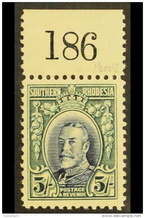 1931-7 5s Blue &amp; Blue-green, Single With Sheet Number Margin Attached At Top, SG 27, Fine Mint. For More... - Rhodesia Del Sud (...-1964)