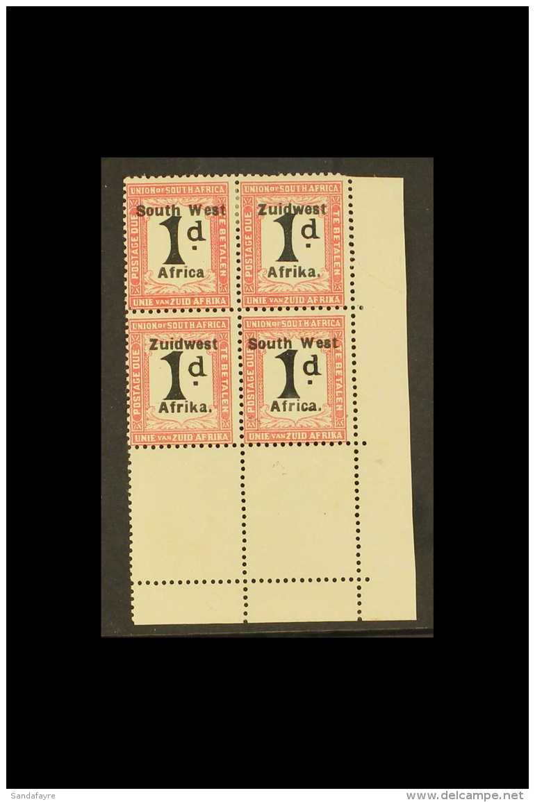 POSTAGE DUES 1923-26 1d Black &amp; Rose Overprint 9&frac12;mm Between Lines, SG D28, Mint Lower Right Corner... - Africa Del Sud-Ovest (1923-1990)