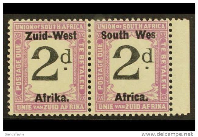 POSTAGE DUE 1923 2d Black And Violet Pair With "WES FOR WEST" Variety, Pretoria Printing, SG D9a, Very Fine &amp;... - Africa Del Sud-Ovest (1923-1990)