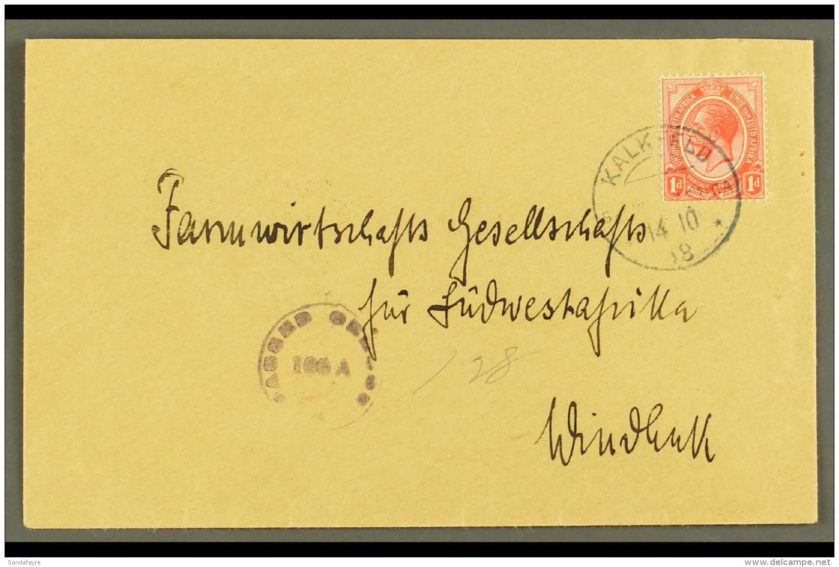 1918 (14 Oct) Cover To Windhuk Bearing 1d Union Stamp Tied By Very Fine "KALKFELD" Cds Cancel, Putzel Type B2,... - Africa Del Sud-Ovest (1923-1990)