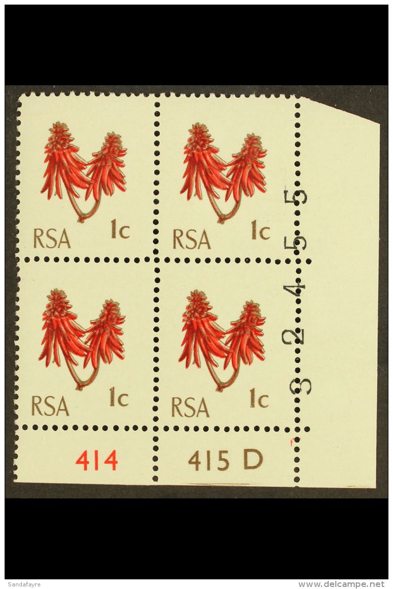 RSA VARIETY 1969 1c Rose-red &amp; Olive-brown, Cylinder 414 415 D With Sheet Number Partially Printed On Stamps,... - Non Classés