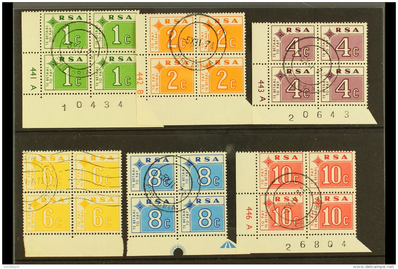 POSTAGE DUES 1972 Set In Blocks Of 4, Mostly Cylinders, SG D75/80, Used, Cancelled To Order (6 Blocks). For More... - Non Classés
