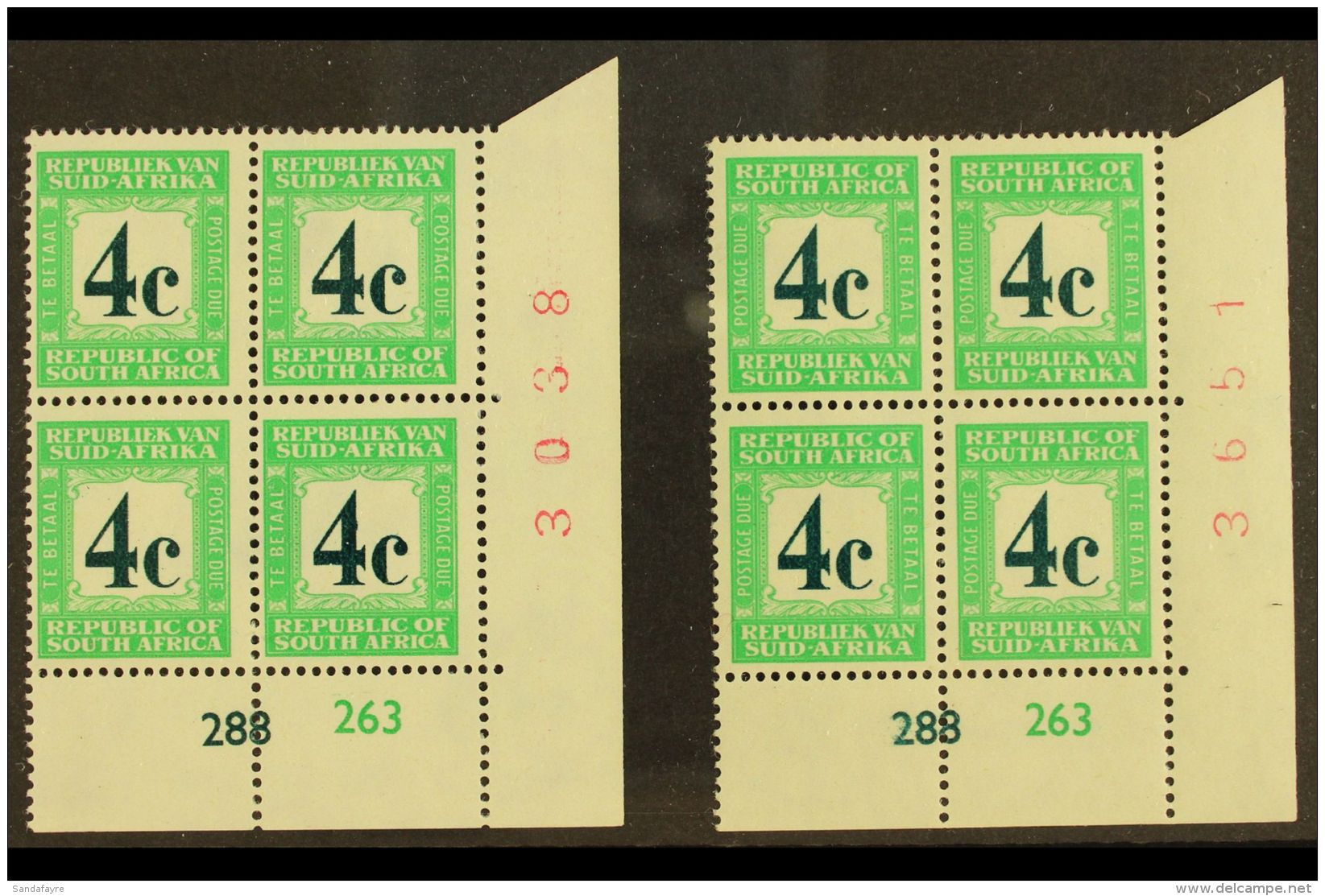 POSTAGE DUES 1961-9 4c Deep Myrtle-green &amp; Light Emerald, Cylinder Blocks Of 4 Of Each Language Setting, SG... - Non Classés