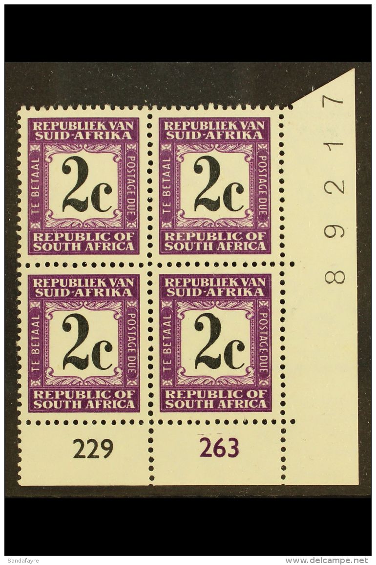 POSTAGE DUE 1971 2c Black &amp; Deep Reddish Violet, Perf.14, Cylinder Block Of 4, SG D71, Never Hinged Mint. For... - Non Classés