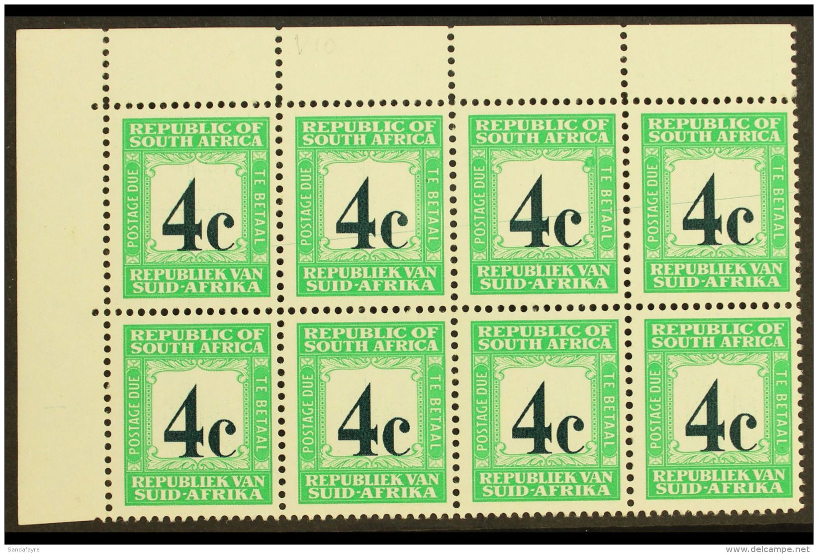 POSTAGE DUE 1967-71 4c Deep Myrtle-green &amp; Emerald, English At Top, Wmk RSA, Block Of 8 With SCRATCH Variety... - Non Classificati