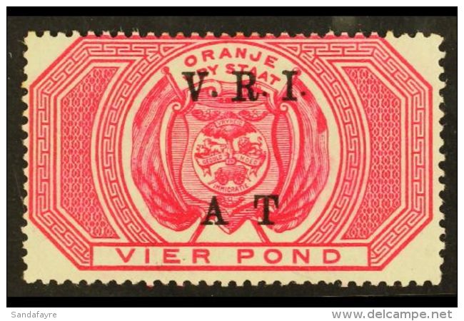 ORANGE FREE STATE ARMY TELEGRAPH 1900 Fiscal Overprinted "V.R.I. / A T" &pound;4 Carmine, SG T49, Fine Mint. For... - Non Classés