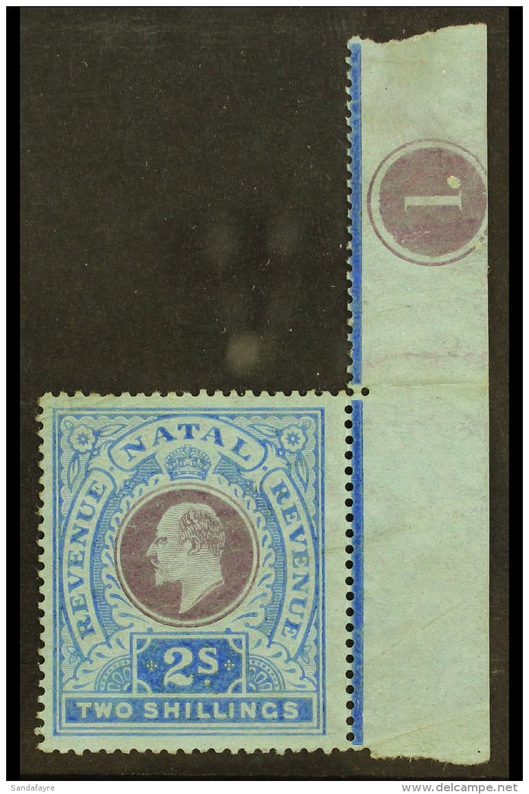 NATAL REVENUE 1910 2s Purple &amp; Blue On Blue, Wmk Mult Crown CA SIDEWAYS, Barefoot 121, Never Hinged Mint With... - Non Classés