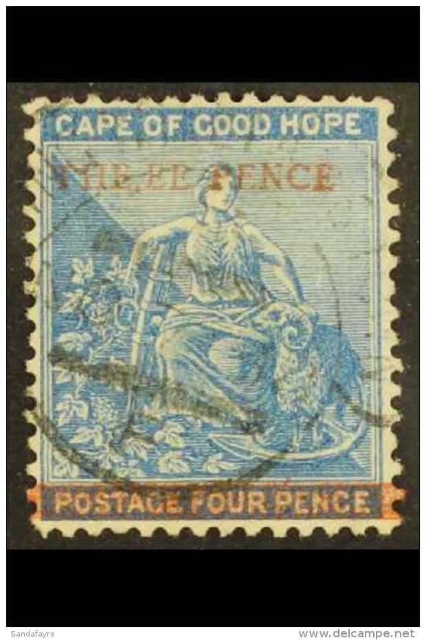 CAPE OF GOOD HOPE 1879 3d On 4d Blue, Variety "THE.EE For THREE", SG 34b, Fine Used. For More Images, Please Visit... - Non Classés