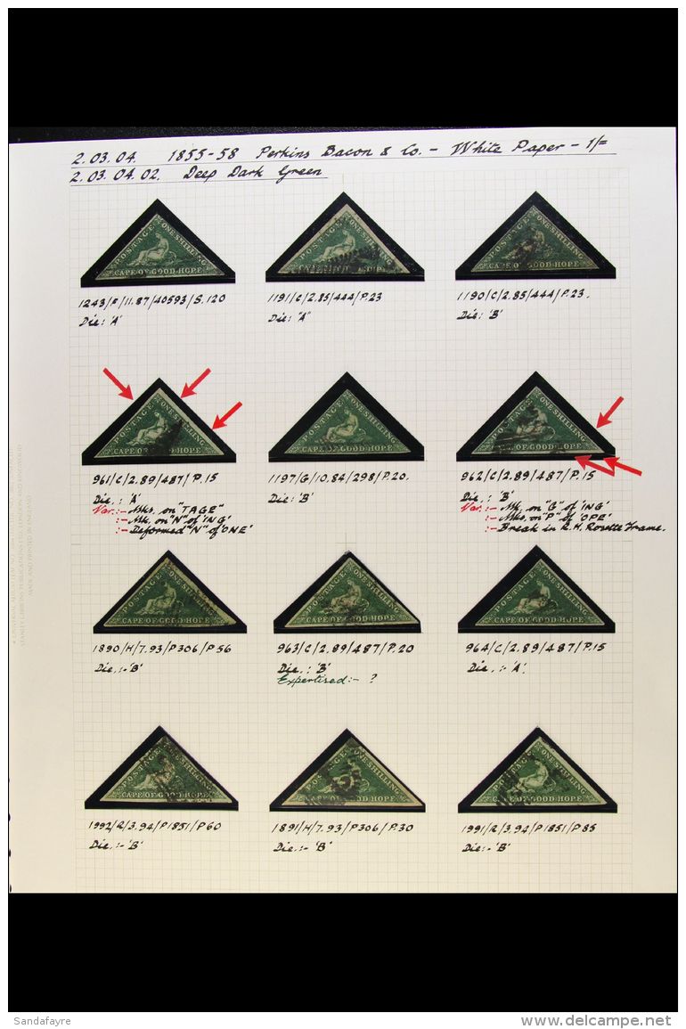 CAPE OF GOOD HOPE 1855 1s DEEP DARK GREEN STUDY COLLECTION - Fabulous Used Collection Virtually All With Margins... - Non Classés
