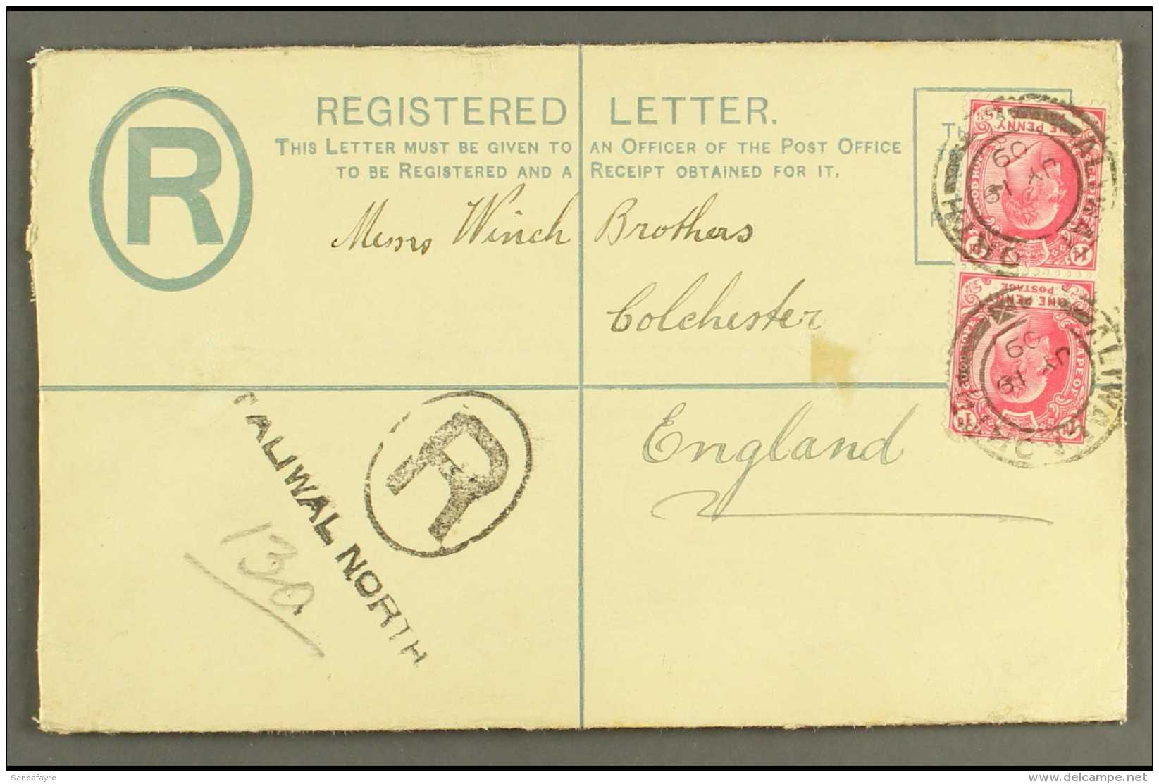 CAPE OF GOOD HOPE 1909 (19 July) Registered Envelope (KEVII 4d Blue, H&amp;G 4) To England, Bearing KEVII 1d... - Unclassified