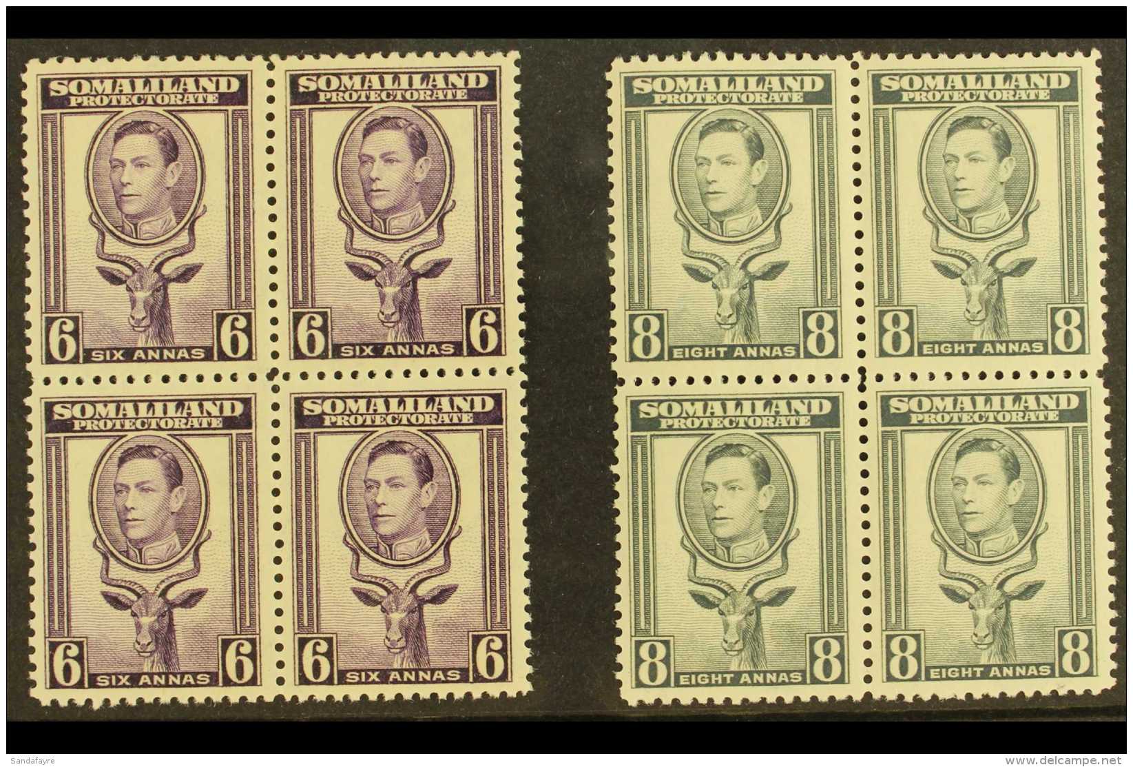 1938 6a Violet &amp; 8a Grey 'Greater Kudu', SG 98/99 Never Hinged Mint BLOCKS OF FOUR (2 Blocks 4) For More... - Somaliland (Protectorat ...-1959)