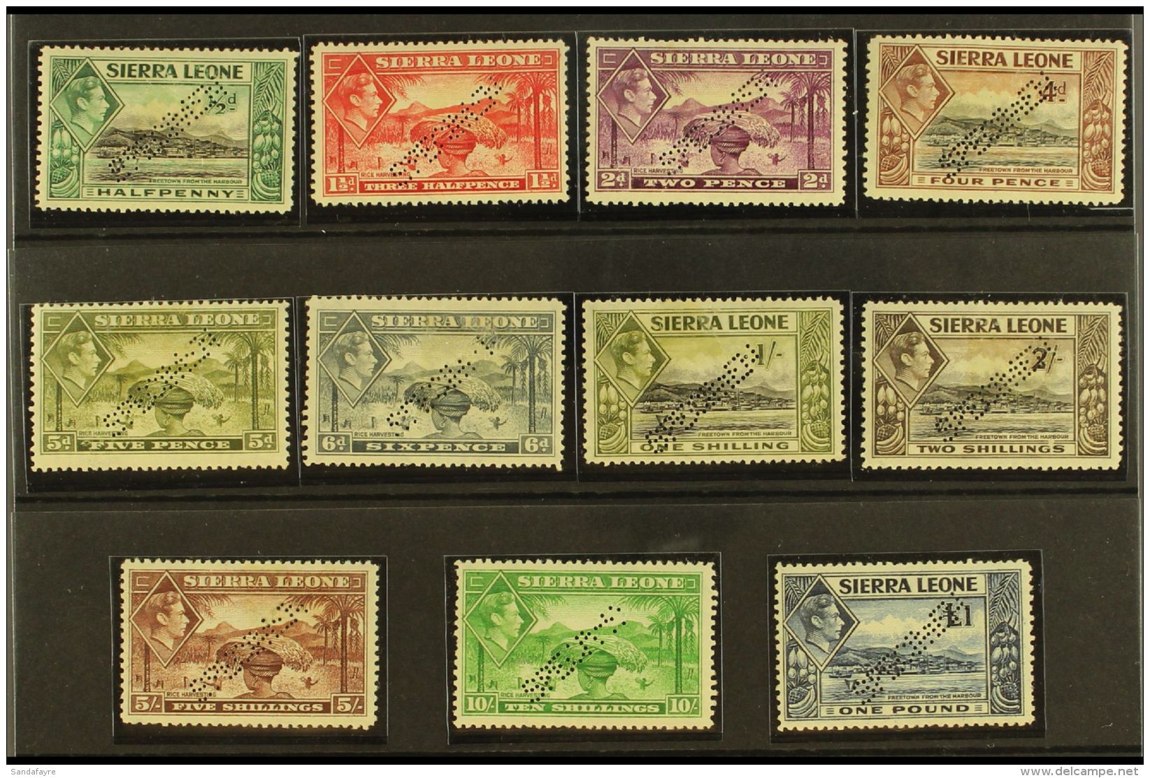 1938 "SPECIMENS" &frac12;d, 1&frac12;d Scarlet, 2d Mauve, 4d, 5d, 6d, 1s, 2s, 5s, 10s And &pound;1 Definitives... - Sierra Leone (...-1960)