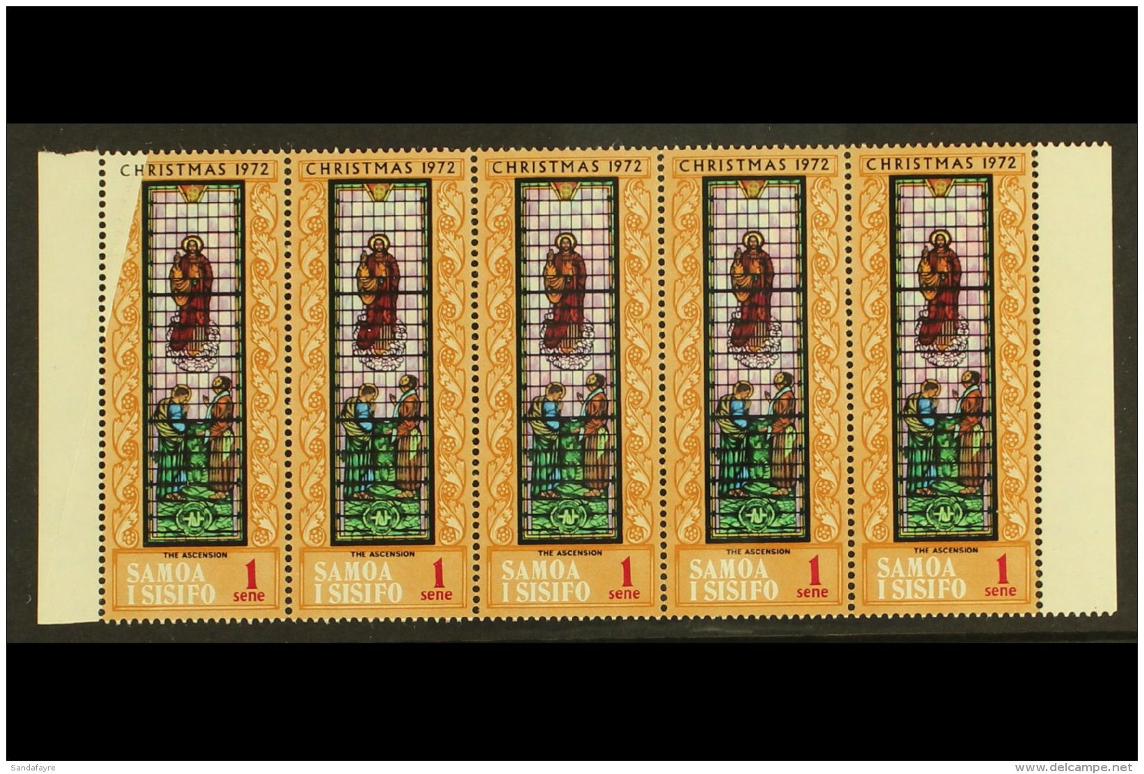1972 1s Christmas (SG 400) Marginal Horizontal Never Hinged Mint Strip Of Five, The Left Stamp With Part Of The... - Samoa
