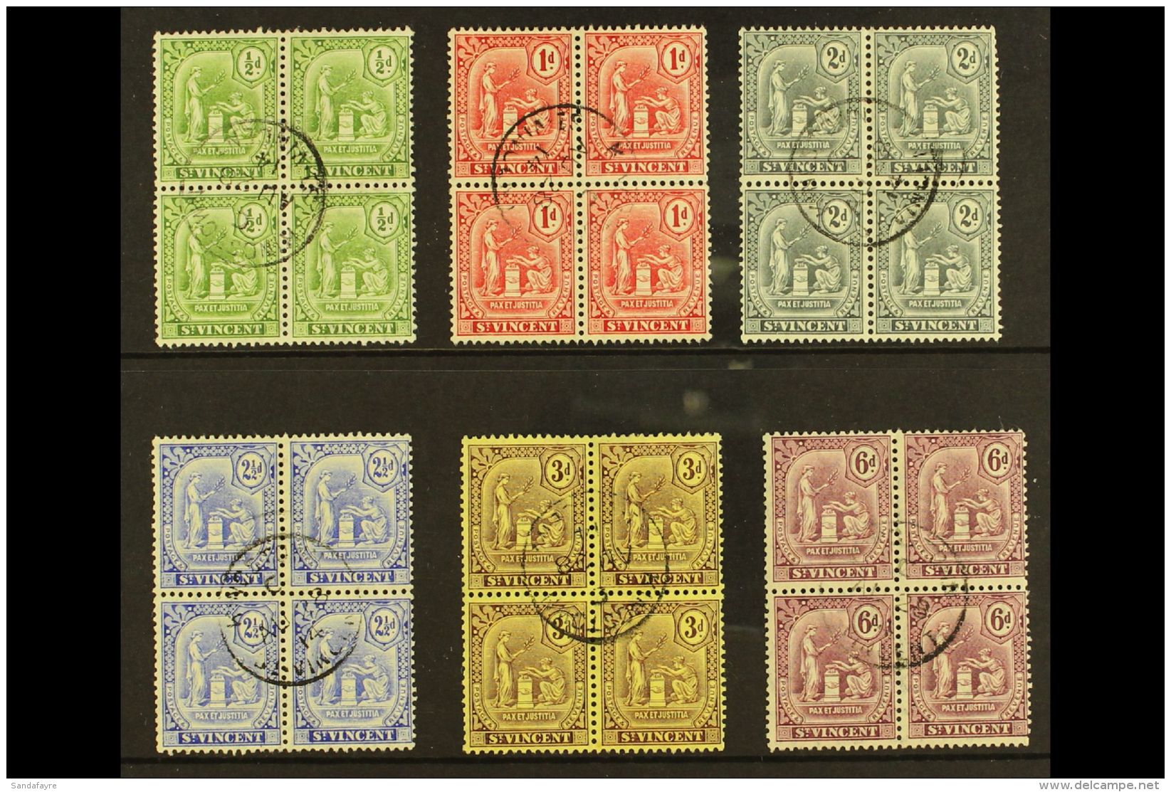 1909-1911 Redrawn Peace Set, SG 102/7, Very Fine Used BLOCKS Of 4 (6 Blocks = 24 Stamps) For More Images, Please... - St.Vincent (...-1979)