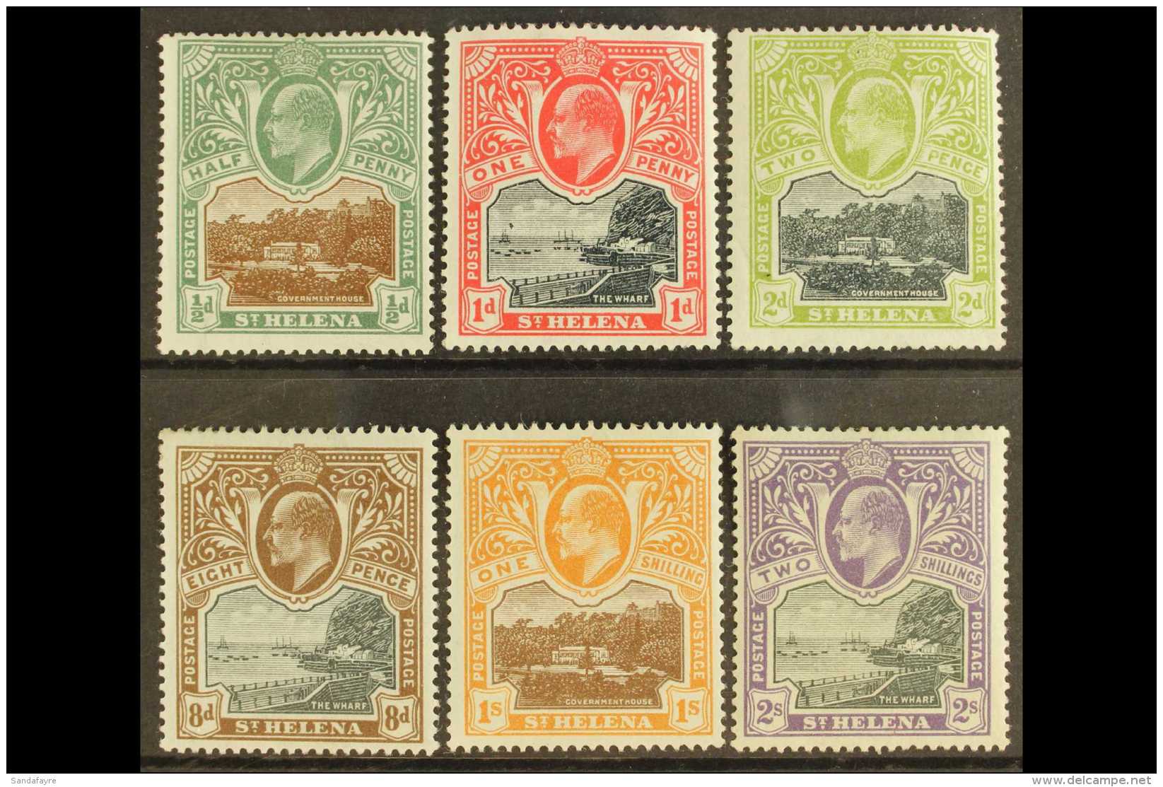 1903 "Government House And The Wharf" Complete Set, SG 55/60, Fine Mint. (6 Stamps) For More Images, Please Visit... - Isola Di Sant'Elena