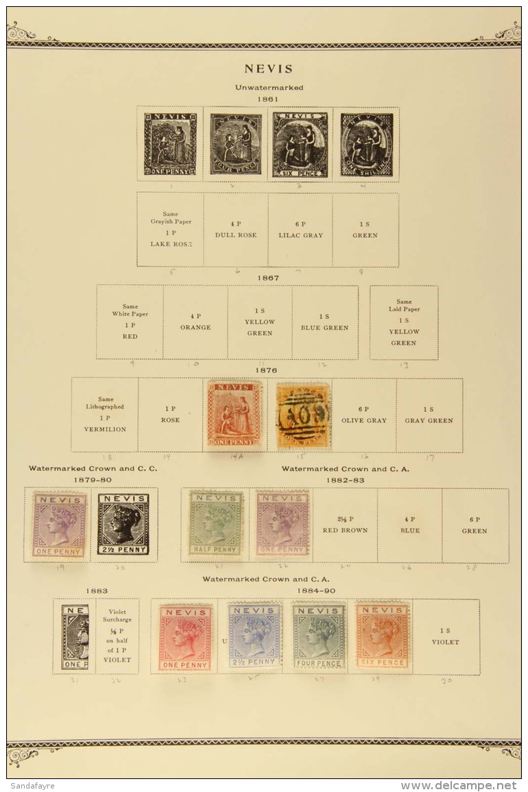 1876-1890 Small Range On Old Printed Leaf, Comprising 1876-78 1d Unused (no Gum) And 4d Used; 1879-80 1d Unused;... - St.Cristopher-Nevis & Anguilla (...-1980)