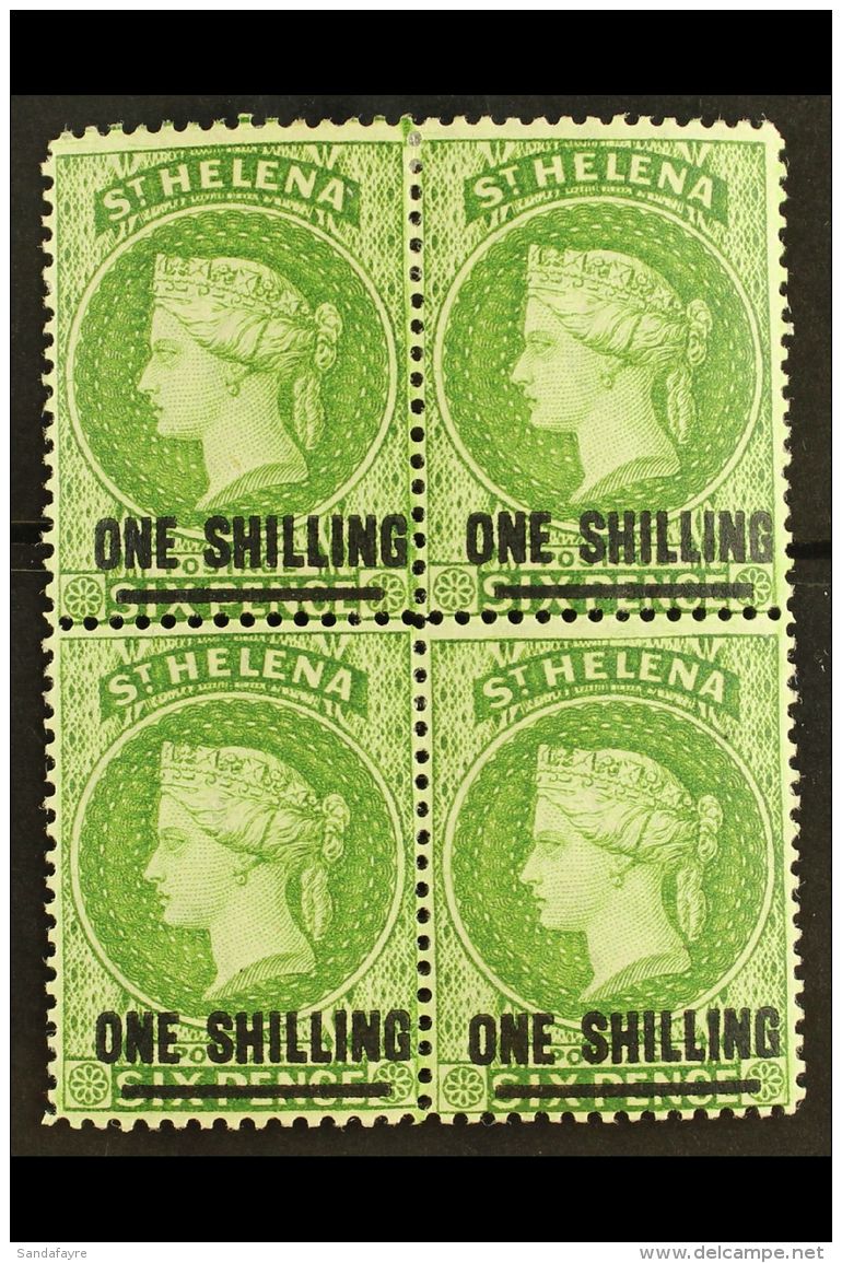 1864-80 1s Yellow Green Perf 14, SG 30, Fresh Mint Block Of Four, Lower Pair Is Never Hinged. For More Images,... - Sainte-Hélène