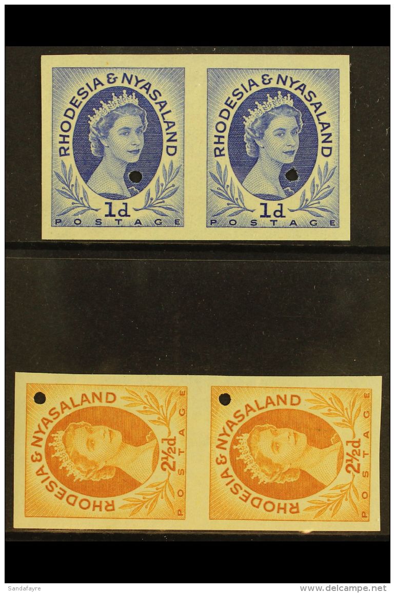 1954-6 1d &amp; 2&frac12;d IMPERF PAIRS Ex Proof Sheets With Small Security Punch Holes, As SG 2, 3a, Never Hinged... - Rhodésie & Nyasaland (1954-1963)