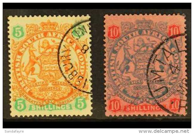 1896-7 Die II Arms, 5s Chestnut &amp; Emerald And 10s Slate &amp; Vermilion On Rose, SG 49/50, Very Fine Used (2).... - Autres & Non Classés
