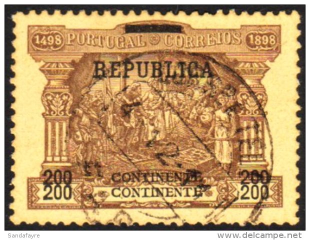 1911-12 "Republica" Overprint On Postage Due 200r Brown On Buff With "200" And "Continente" PRINTED DOUBLE... - Altri & Non Classificati