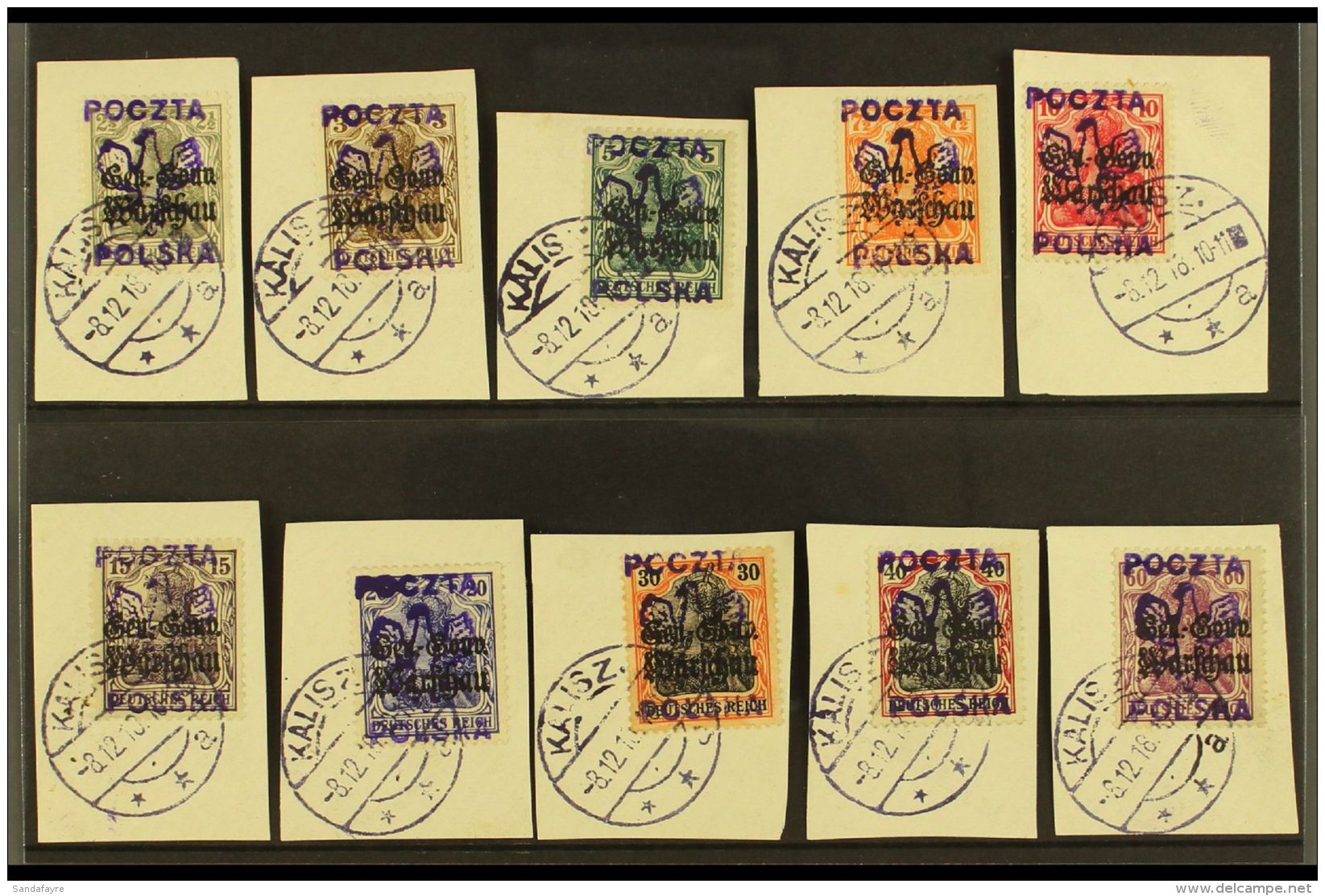 LOCALS - KALISZ 1918 USED SELECTION On A Stock Card With An All Different Reprinted Overprint Range Of Values To... - Autres & Non Classés